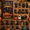 Black Cat Halloween Advent Calendar 24 Acrylic Ornaments - full display of calendar and figurines