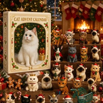 Cat Christmas Advent Calendar - full display with festive background