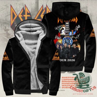 Def Leppard Tour 2026 Signed Fleece Hoodie - front open and back view
