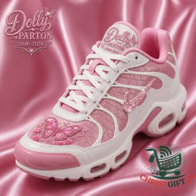Dolly Parton 1946-2026 Tribute Butterfly Sneaker - full view on pink background
