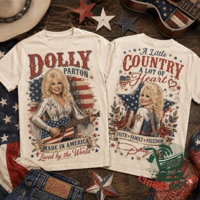 Dolly Parton Made in America Country Heart T-Shirt - front and back views