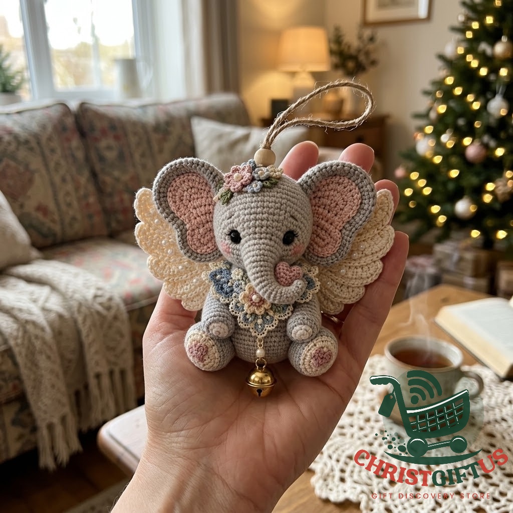Elephant Angel Crochet Christmas Ornament 2026 Handmade - photo 2