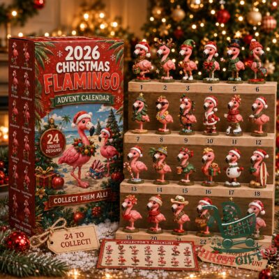 Flamingo 2026 Christmas Advent Calendar - full product view with all figurines