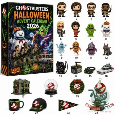Ghostbusters Halloween Advent Calendar 2026 - full display of calendar box and all 24 numbered collectible