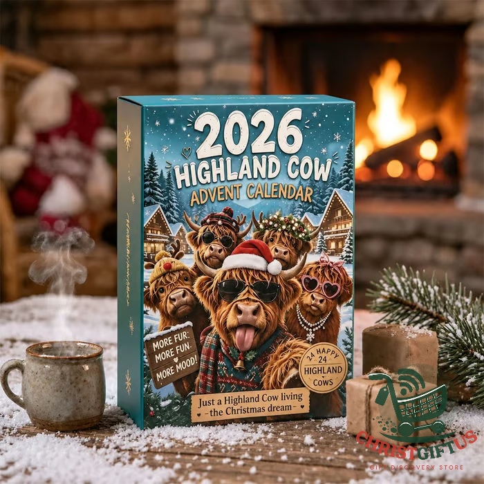 Highland Cow 2026 Advent Calendar Blind Box - close-up of the calendar box
