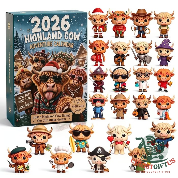 Highland Cow 2026 Advent Calendar Blind Box – Calendar box front with detailed Highland Cow 2026 Advent Calendar Blind Box - calendar box front with detailed illustration