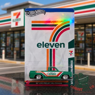 Hot Wheels 7-Eleven '83 Chevrolet Silverado Silver Series Die-cast Car - full view in packaging
