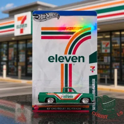 Hot Wheels 7-Eleven '83 Chevrolet Silverado Silver Series Die-cast Car - full view in packaging