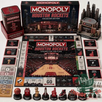 Houston Rockets Monopoly Collector Edition Board Game - complete board, box, cards, tokens, and building