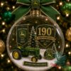 John Deere 190th Anniversary Christmas Ornament 2026 - clear glass ornament with miniature tractor and