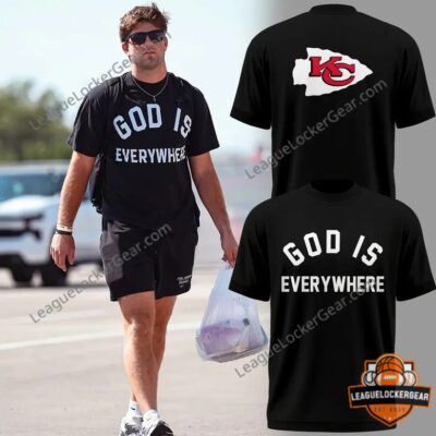 Kansas City Chiefs God Is Everywhere T-Shirt - front and back views with model display