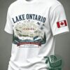 Lake Ontario Freshwater Heritage T-Shirt - front view with Canadian flag sleeve patch