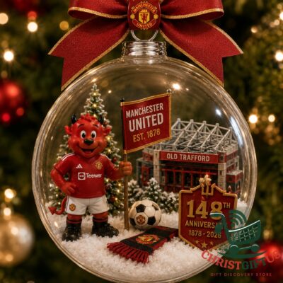 Manchester United FC 148th Anniversary 1878-2026 Christmas Ornament 2026 - detailed view of the festive