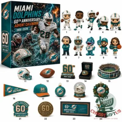 Miami Dolphins 60th Anniversary 2026 Advent Calendar - full collection of team figurines and merchandise