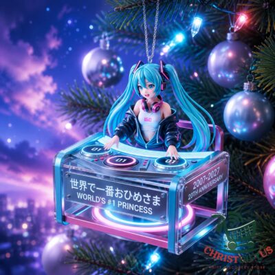 Miku 20th Anniversary Christmas Ornament - full ornament hanging on tree
