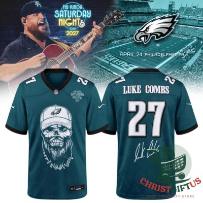 Philadelphia Eagles Luke Combs My Kinda Saturday Night Tour 2027 Football Jersey - front view