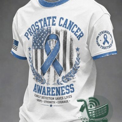 Prostate Cancer Awareness Early Detection Saves Lives T-Shirt - front view on a grey background