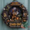 Scooby-Doo Halloween 2026 Mystery Night Decorative Wreath - front view with haunted mansion centerpiece