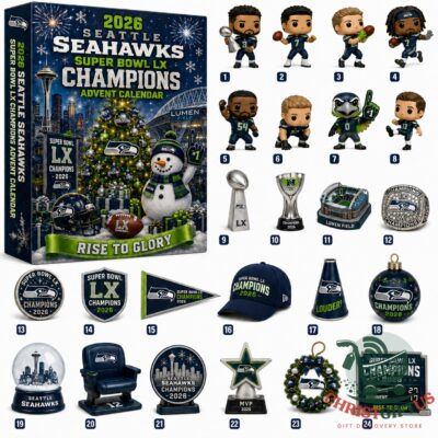 Seattle Seahawks Super Bowl LX Champions 2026 Advent Calendar and full collection of merchandise