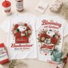 Snoopy Budweiser Red Floral Bloom With Kindness T-Shirt - two shirts displayed with accessories