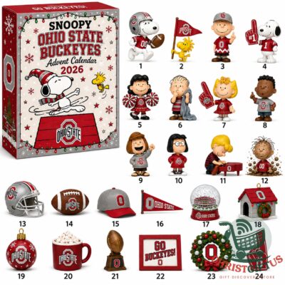 Snoopy Ohio State Buckeyes Advent Calendar 2026 - full view with all 23 collectible items