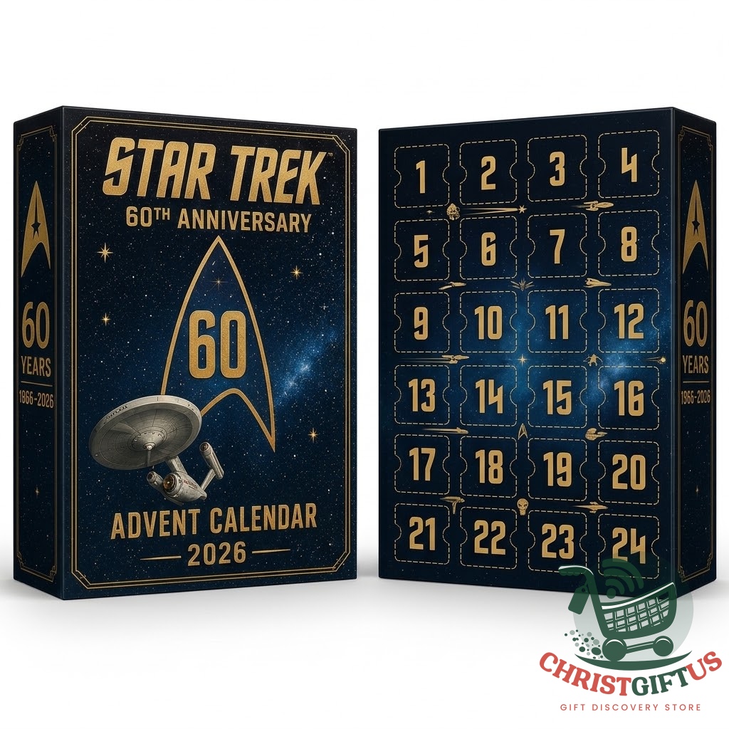 Star Trek 60th Anniversary Advent Calendar 2026 - close-up of the front of the calendar box