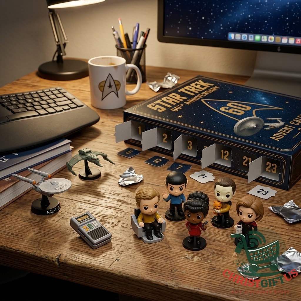 Star Trek 60th Anniversary Advent Calendar 2026 – Bottom left figures and starship Star Trek 60th Anniversary Advent Calendar 2026 - bottom left figures and starship collectibles