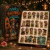 Tropical Halloween Skeletons Advent Calendar open with figurines and box art