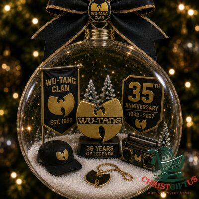 Wu-Tang Clan 35th Anniversary 1992-2027 Ornament - full view hanging on a Christmas tree