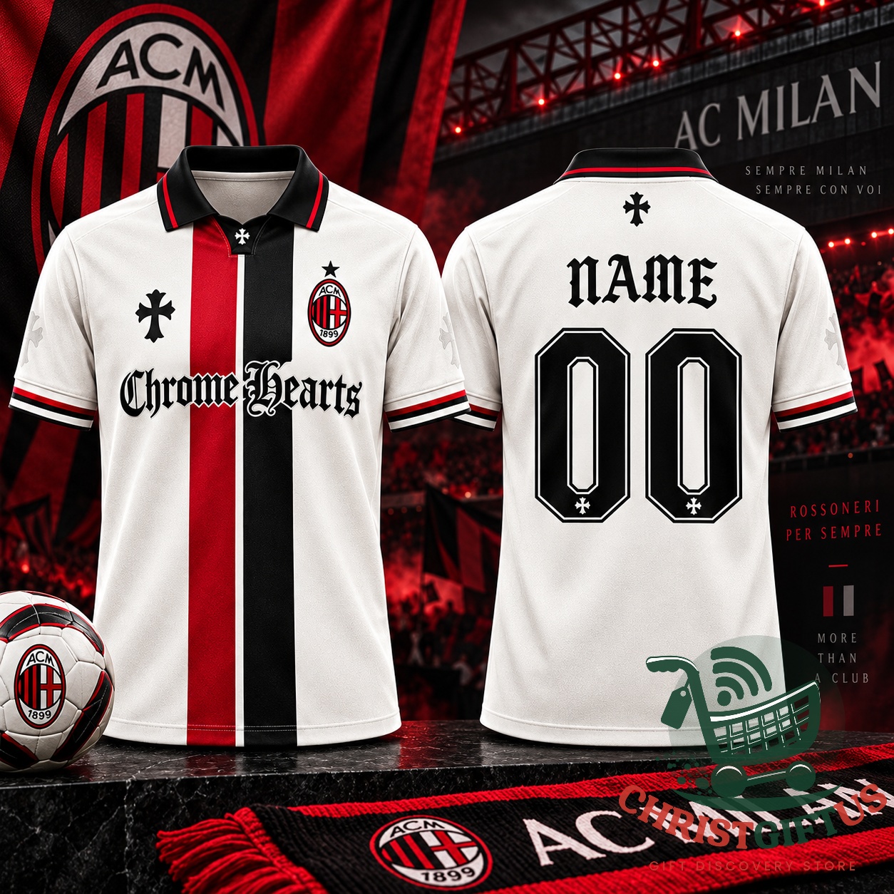 AC Milan Chrome Hearts Polo Jersey 2026 - front and back views