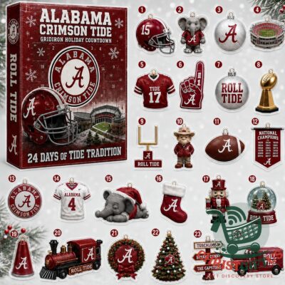 Alabama Crimson Tide Gridiron Holiday Countdown Advent Calendar 2026 - front view showing numbered