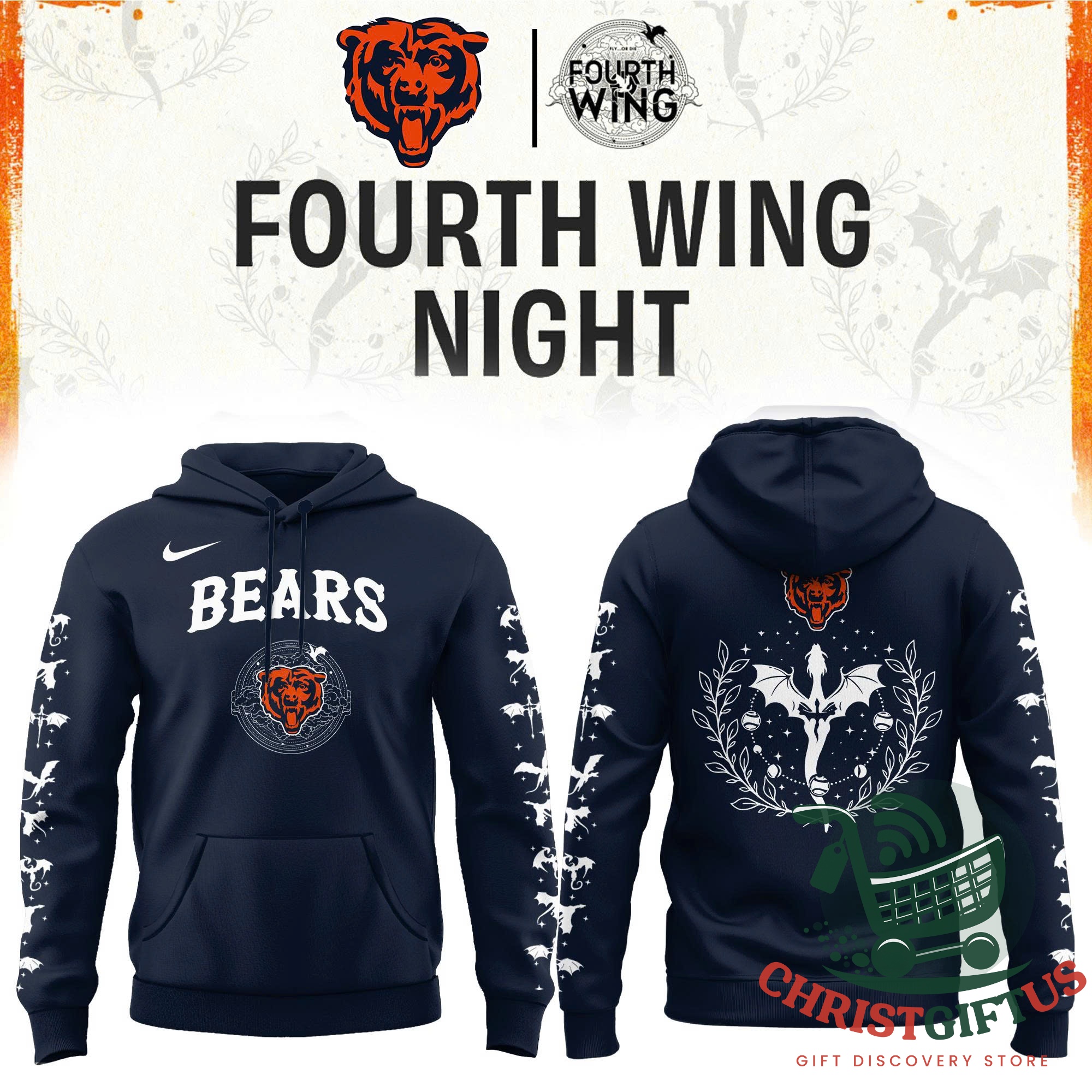 All Team NFL x Fourth Wing Night 2026 Hoodie - front and back view featuring Patriots graphics