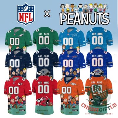 All Team NFL x Peanuts Collaboration Football Jersey 2026 - multiple team jersey designs displayed