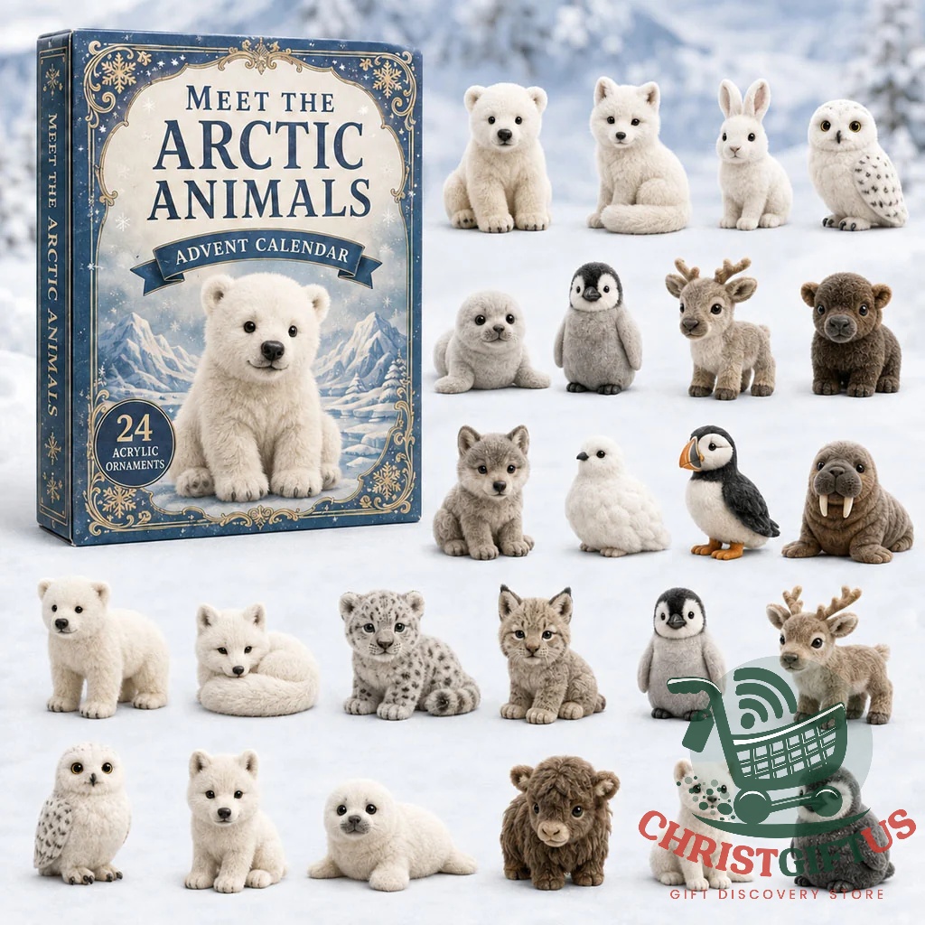 Arctic Animals advent calendar - front cover beside illustrated arctic animal figures