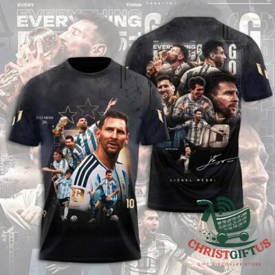 Argentina Lionel Messi Career Collage 3D T-Shirt - front and back views with player montage