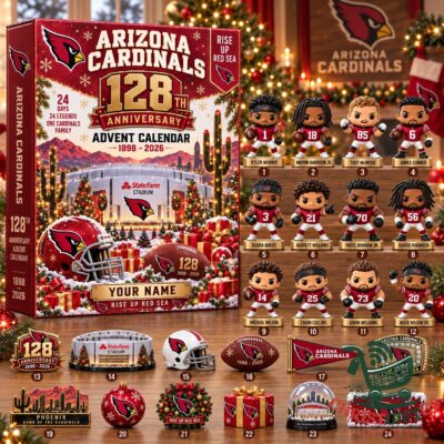 Arizona Cardinals 128th Anniversary Christmas 2026 Advent Calendar - front box and numbered character display
