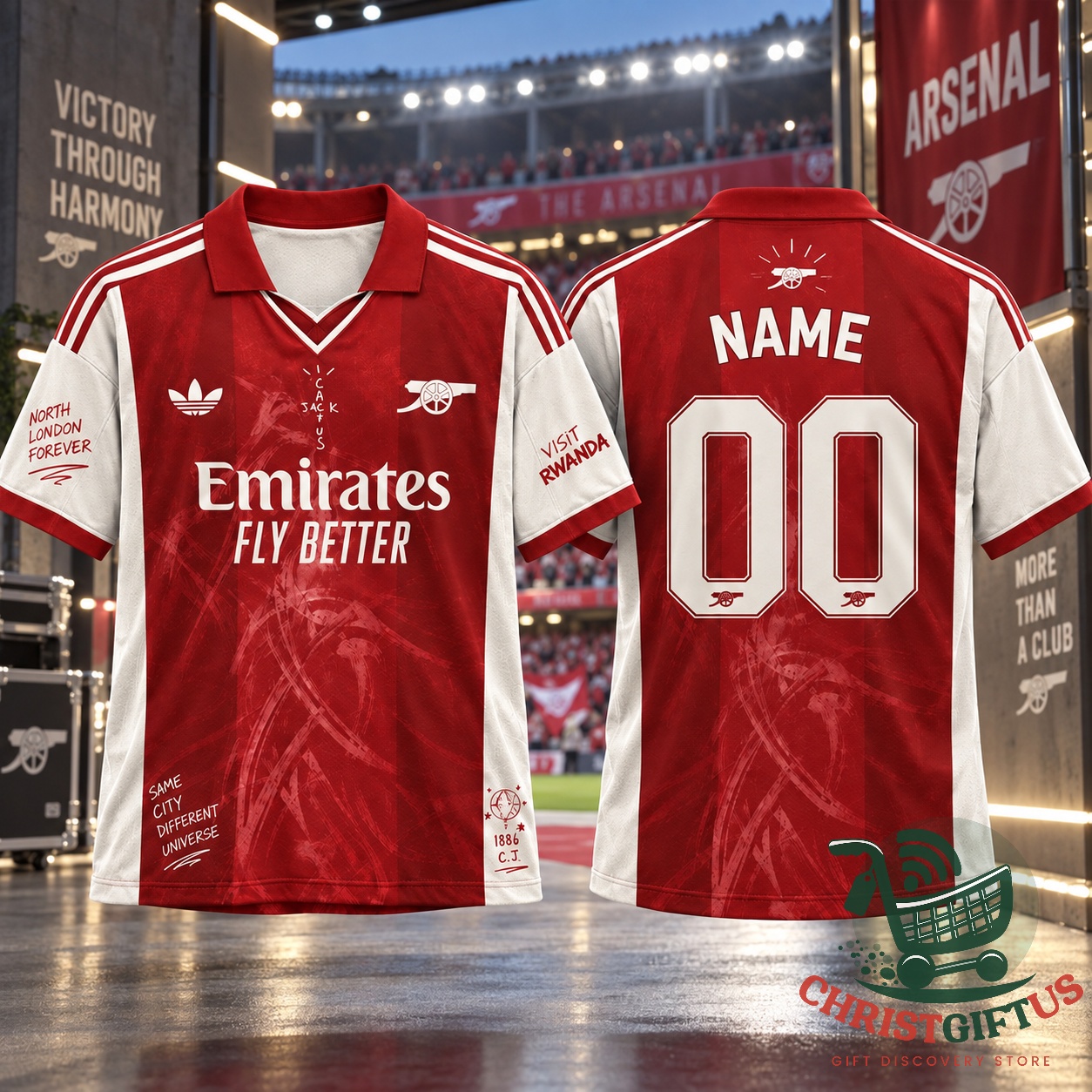 Arsenal x Cactus Jack North London Forever Polo Jersey - front and back views