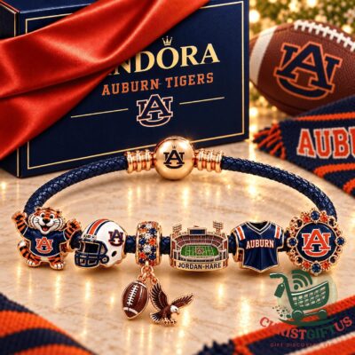Auburn Tigers Football 2026 Charm Leather Bracelet - full front view