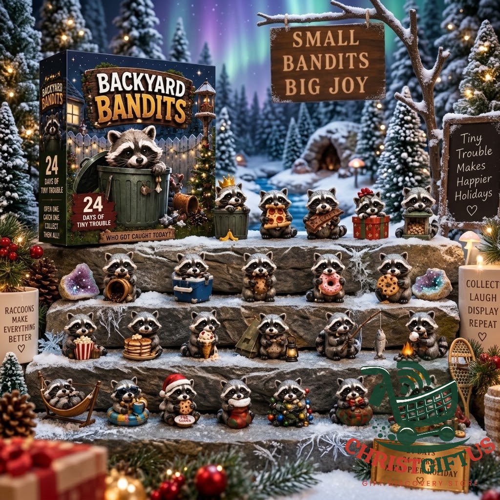 Backyard Bandits 24 Days of Tiny Trouble Advent Calendar 2026 - front display with raccoon figures and box