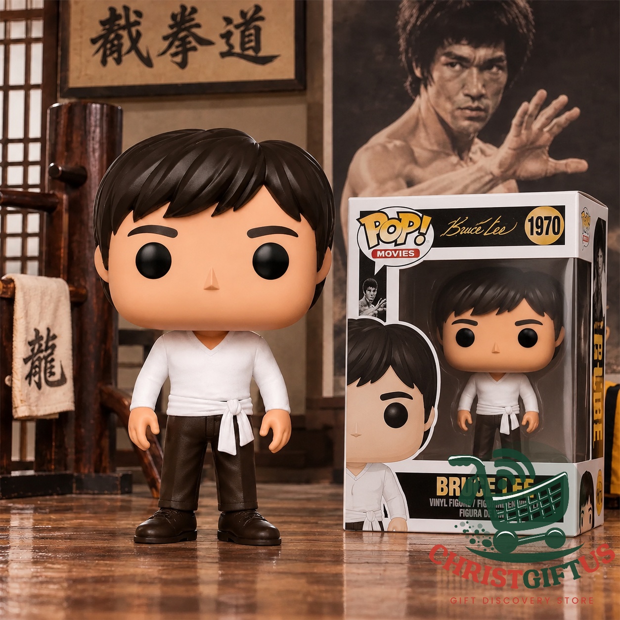 Bruce Lee 1970 Funko Pop Vinyl Figure 2026 - figure beside collector box