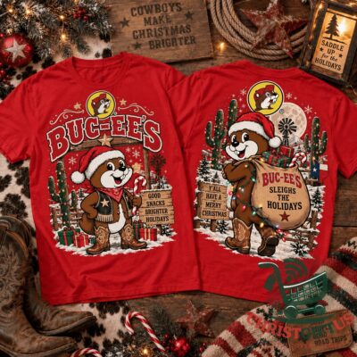 Buc-ee's Cowboy Christmas Holiday T-Shirt - front and back views displayed together