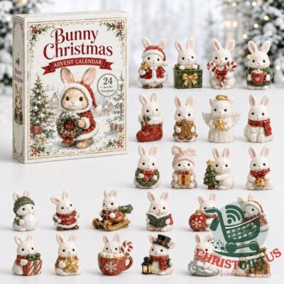 Bunny Christmas 24 Acrylic Ornaments Advent Calendar 2026 - box with assorted bunny ornament designs