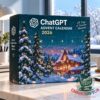 ChatGPT 2026 Advent Calendar - front view with numbered doors and winter village