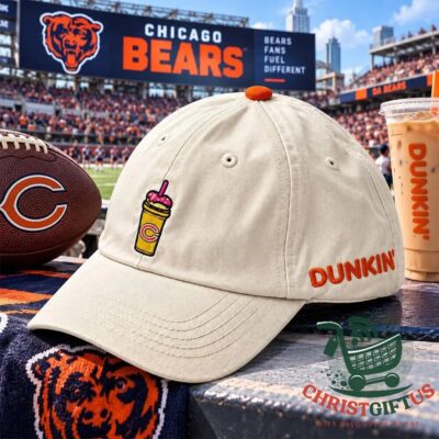 Chicago Bears Dunkin 2026 Cap - front and side view with drink graphic