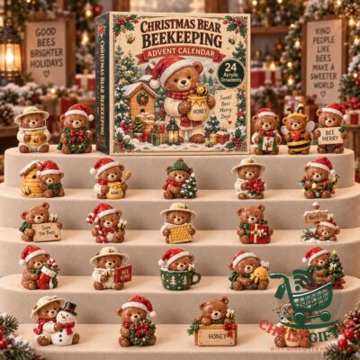 Christmas Bear Beekeeping Advent Calendar 2026 - front box artwork with displayed bear ornaments