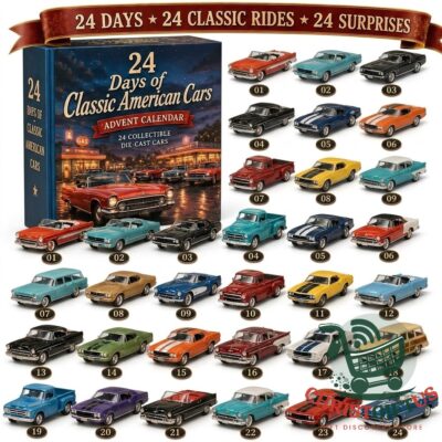 Classic American Cars 24 Classic Rides Advent Calendar 2026 - boxed calendar with numbered cars