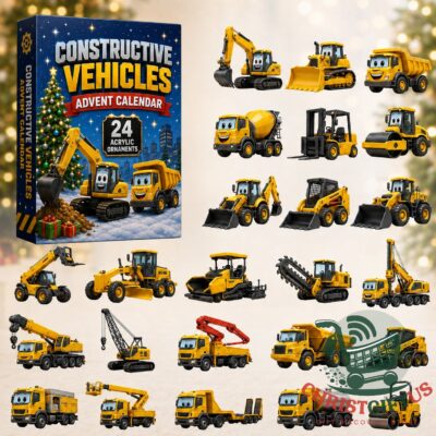 Construction Vehicles Christmas 24 Acrylic Ornaments Advent Calendar 2026 - front box artwork