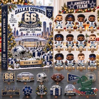 Dallas Cowboys 66th Anniversary Christmas 2026 Advent Calendar - front box and collectible figures