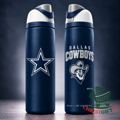 Dallas Cowboys Rowdy 2026 Water Bottle - front and reverse views with star and mascot graphics