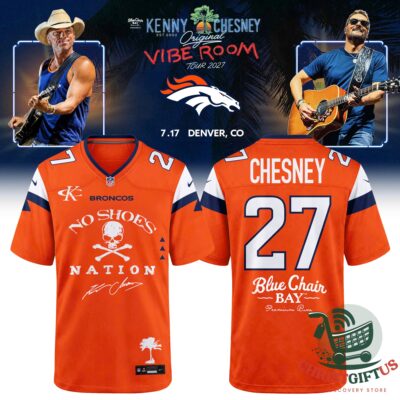 Denver Broncos Kenny Chesney Original Vibe Room Tour 2027 Football Jersey - front and back views